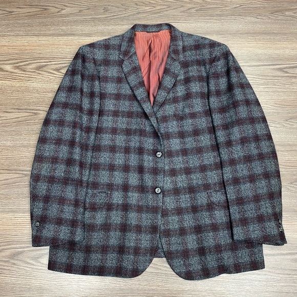 Vintage Other - Vintage 1960’s Grey & Maroon Plaid Tweed Blazer 46